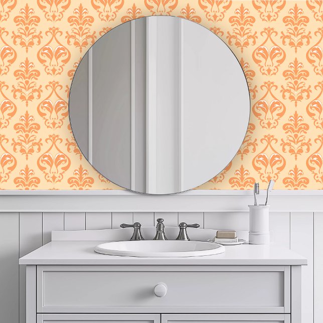 Monochromatisch decoratief Sinaasappel Behang (Monochromatic Decorative Orange Wallpaper in a white bathroom. )