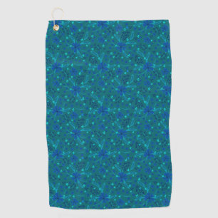 Monochromatisch donker turquoise blauw retro bloem golfhanddoek