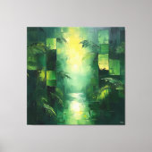 Monochromatisch groen abstract jungellandschap canvas afdruk (Voorkant)
