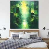 Monochromatisch groen abstract jungellandschap canvas afdruk (Insitu (Slaapkamer))