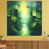 Monochromatisch groen abstract jungellandschap canvas afdruk (Insitu (Woonkamer))