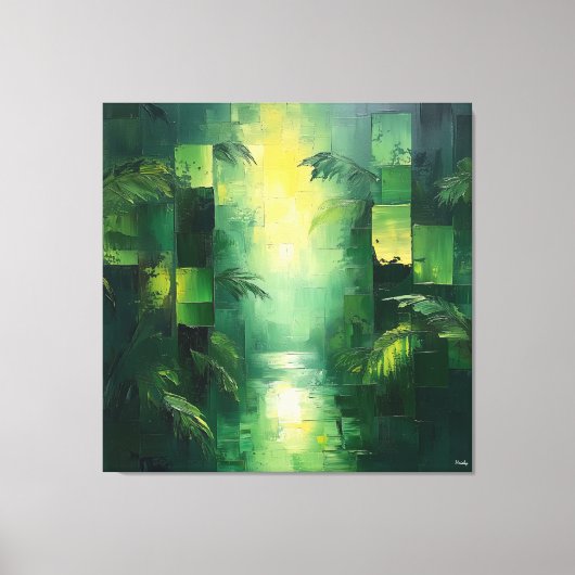 Monochromatisch groen Abstract Oerwoud Canvas Afdruk (Voorkant)