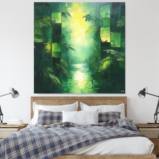 Monochromatisch groen Abstract Oerwoud Canvas Afdruk (Insitu (Slaapkamer))