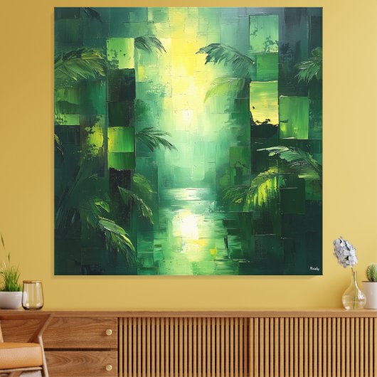 Monochromatisch groen Abstract Oerwoud Canvas Afdruk (Insitu (Woonkamer))