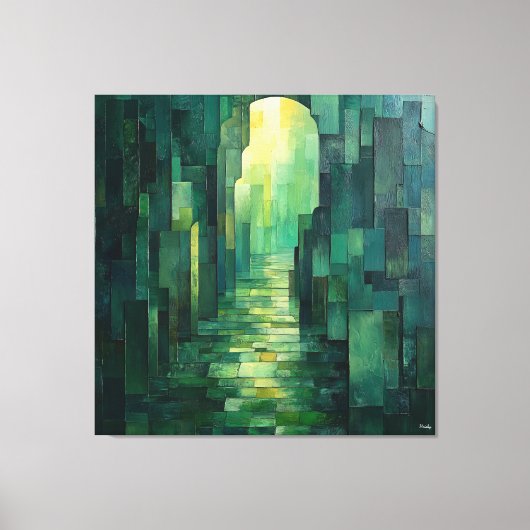 Monochromatisch groen Abstract pad met boog Canvas Afdruk (Voorkant)