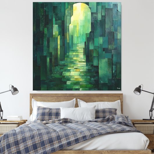 Monochromatisch groen Abstract pad met boog Canvas Afdruk (Insitu (Slaapkamer))