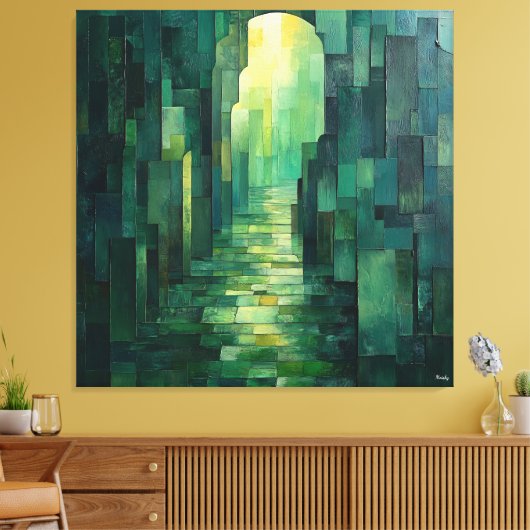 Monochromatisch groen Abstract pad met boog Canvas Afdruk (Insitu (Woonkamer))