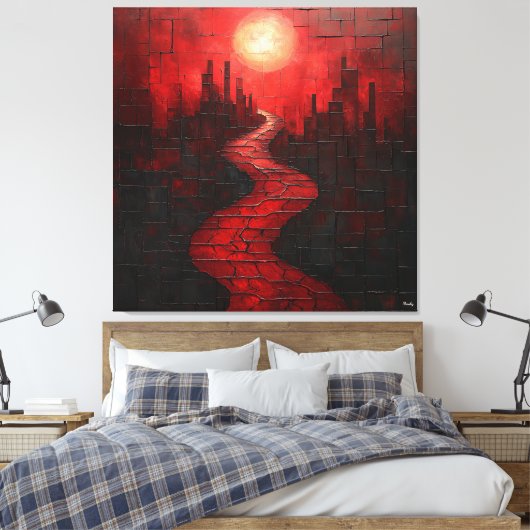 Monochromatisch rood Abstract stadsgezicht met pad Canvas Afdruk (Insitu (Slaapkamer))