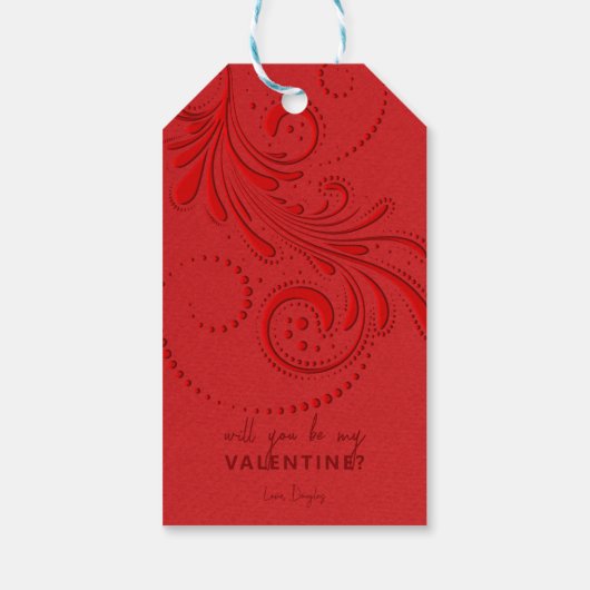 Monochromatisch rood wervelmonogram cadeaulabel (Achterkant)