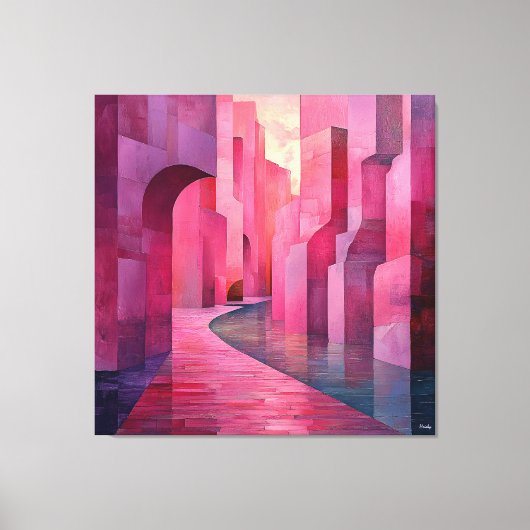 Monochromatisch Roze Abstract stadsgezicht met Pat Canvas Afdruk (Voorkant)