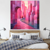Monochromatisch Roze Abstract stadsgezicht met Pat Canvas Afdruk (Insitu (Slaapkamer))