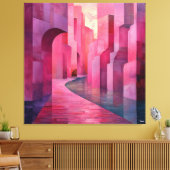 Monochromatisch Roze Abstract stadsgezicht met Pat Canvas Afdruk (Insitu (Woonkamer))