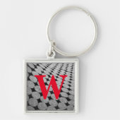 Monochromatisch zwart-grijs rood monogram sleutelhanger (Voorkant)