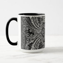 Monochromatisch zwart paisleymotief mok