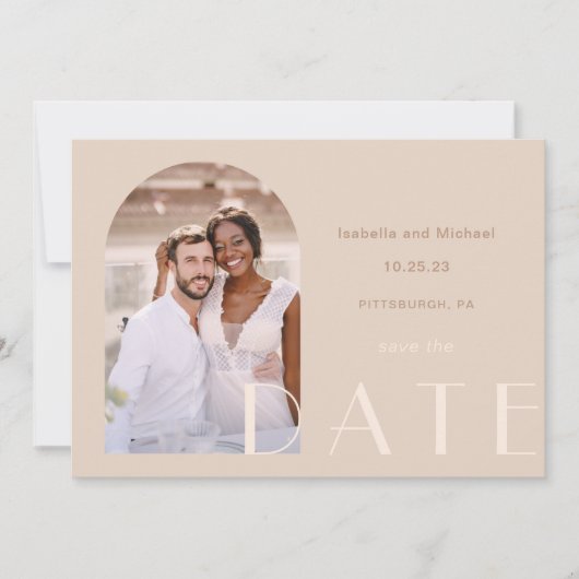 Monochromatische aardetonen Fotobruiloft Save The Date (Voorkant)