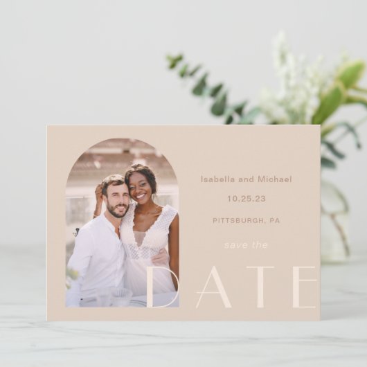 Monochromatische aardetonen Fotobruiloft Save The Date (Staand voorkant)