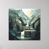 Monochromatische Abstracte Mountain Waterfall Geom Canvas Afdruk (Voorkant)