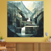 Monochromatische Abstracte Mountain Waterfall Geom Canvas Afdruk (Insitu (Woonkamer))
