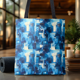 Monochromatische blauw Abstracte gepersonaliseerde Tote Bag