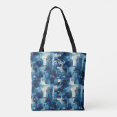 Monochromatische blauw Abstracte gepersonaliseerde Tote Bag (Achterkant)
