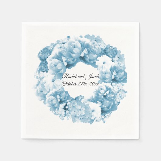 Monochromatische blauw Wreath Wedding Paper Napkin Servet (Voorkant)