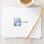 Monochromatische Blauwe Floral Adres Etiket (Insitu)