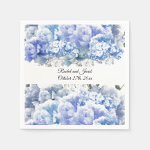 Monochromatische Blauwe Floral Wedding Paper Napki