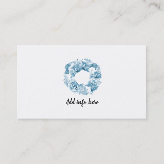 Monochromatische Blauwe Floral Wreated Visitekaart Visitekaartje (Achterkant)