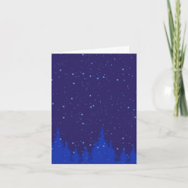 Monochromatische blauwe kerstscène met sneeuw notitiekaartje