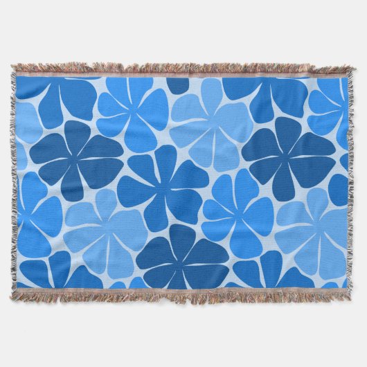 Monochromatische Blauwe Retro Bloem Deken (Voorkant)