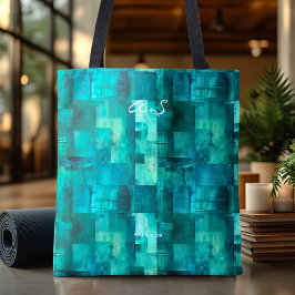 Monochromatische Blauwgroen Abstracte gepersonalis Tote Bag