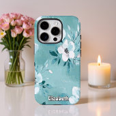 monochromatische Blauwgroen bloem Case-Mate iPhone Case