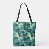 Monochromatische Blauwgroen gepersonaliseerde Canv Tote Bag (Achterkant)