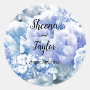 Monochromatische Blue Floral Wedding Sticker