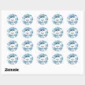 Monochromatische Blue Floral Wreath Wedding Sticke Ronde Sticker (Vel)