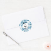 Monochromatische Blue Floral Wreath Wedding Sticke Ronde Sticker (Envelop)