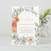 Monochromatische Boho Floral Champagne Gold Weddin Kaart (Staand voorkant)