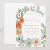 Monochromatische Boho Floral Champagne Gold Weddin Kaart (Voorkant / Achterkant)
