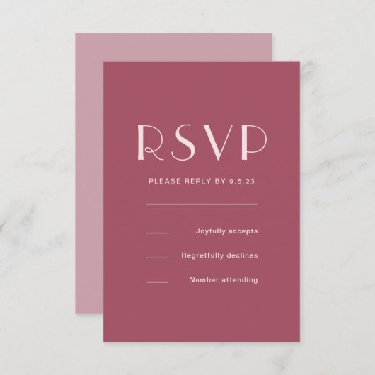 Monochromatische Bourgogne Roos Weddenschap RSVP Kaartje (Voorkant / Achterkant)