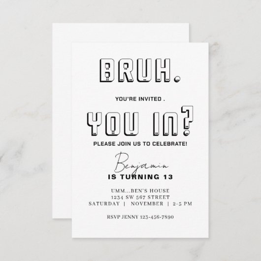 Monochromatische Bruh Verjaardag Bruh Het is mijn Kaart (Voorkant / Achterkant)