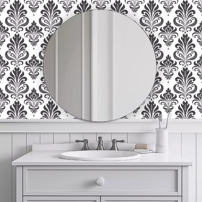 Monochromatische Elegant Grijs Behang (Monochromatic Elegant Gray Wallpaper in a white bathroom.)