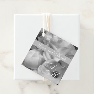 Monochromatische fotografie Witte Callas & pioenen Bedankjes Labels