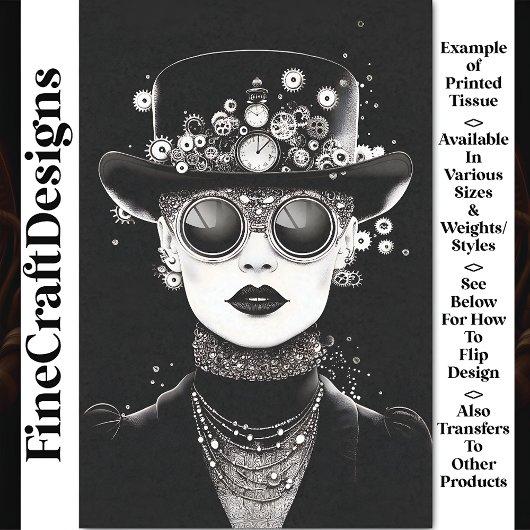 Monochromatische Glam Steampunk Vrouw AC6 Decoupag Tissuepapier