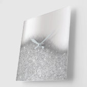 Monochromatische Glitter Silver Grey Minimale Meta Vierkante Klok (Hoek)