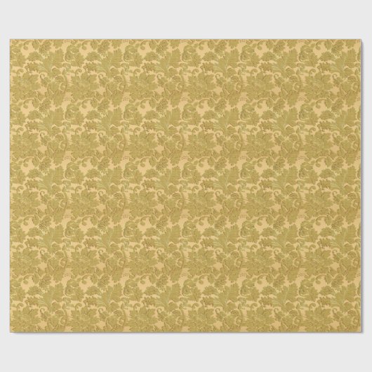 Monochromatische gouden  bloemdamast cadeaupapier (Vlak)