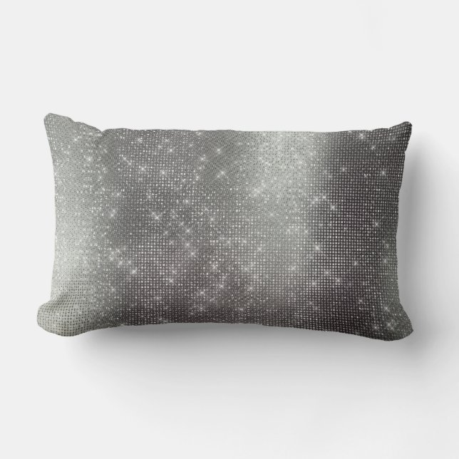 Monochromatische Grafiet Metallic Sparkly Sequin Kussen (Voorkant)