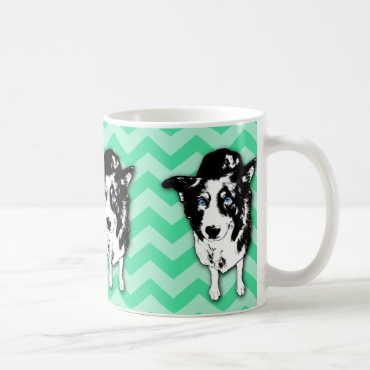 Monochromatische groene Chevron Border Collie Mok (Rechts)