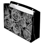 Monochromatische Happy Birthday Rozen Gift Bag Groot Cadeauzakje (Achterkant Gekanteld)