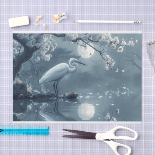 Monochromatische kraan in het maanlicht tissuepapier (Craft)