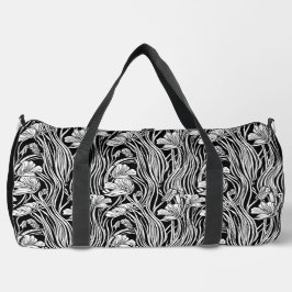 Monochromatische Line Art Floral Duffle Bag Plunjezak